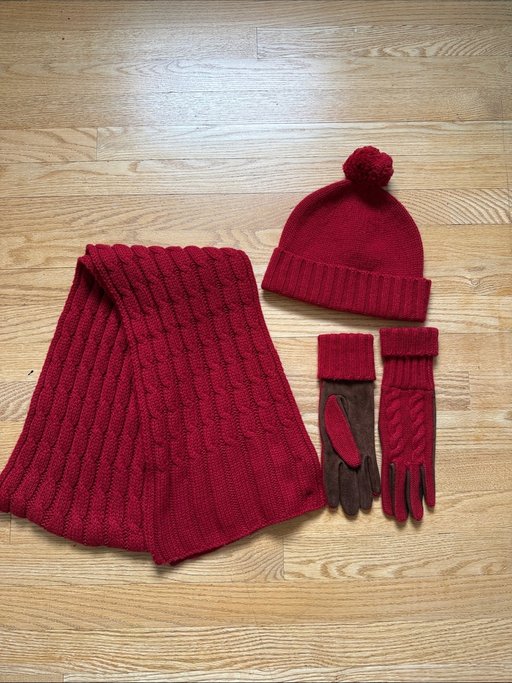 Banana Republic Red Cable-Knit Hat, Scarf & Glove Set for Kids